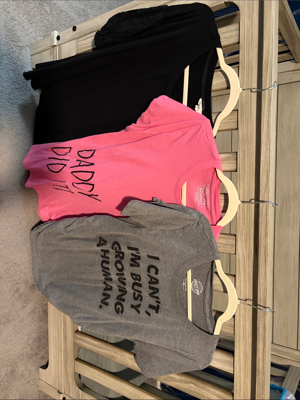 3 XL Maternity Shirts — Pink, Gray & Black